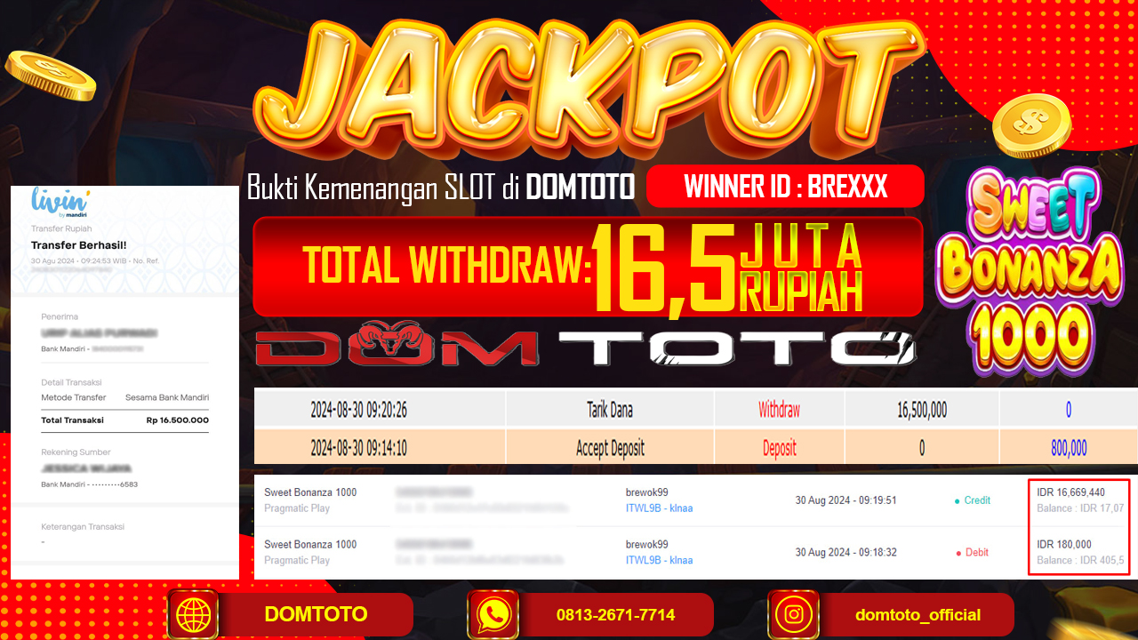 JACKPOT MENANG SWEETBONANZA 1000 30 AGUSTUS 2024